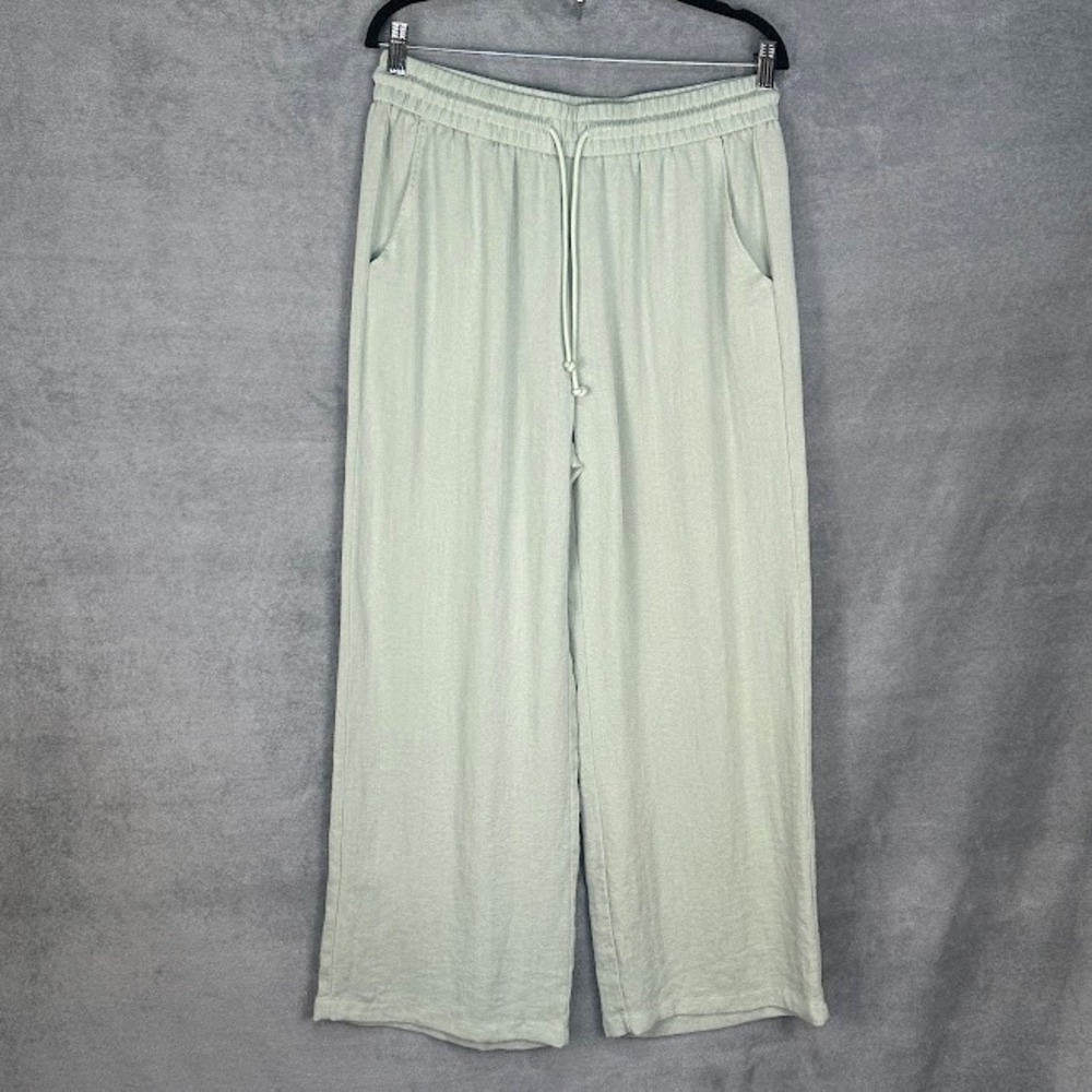 Halara Pants Womens Large Green High Waisted Drawstring Pocket Wide Leg Resort